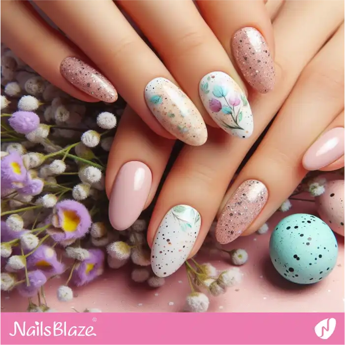 Speckled Egg and Glitter Nails Design for Easter | Easter Nails - NB3541